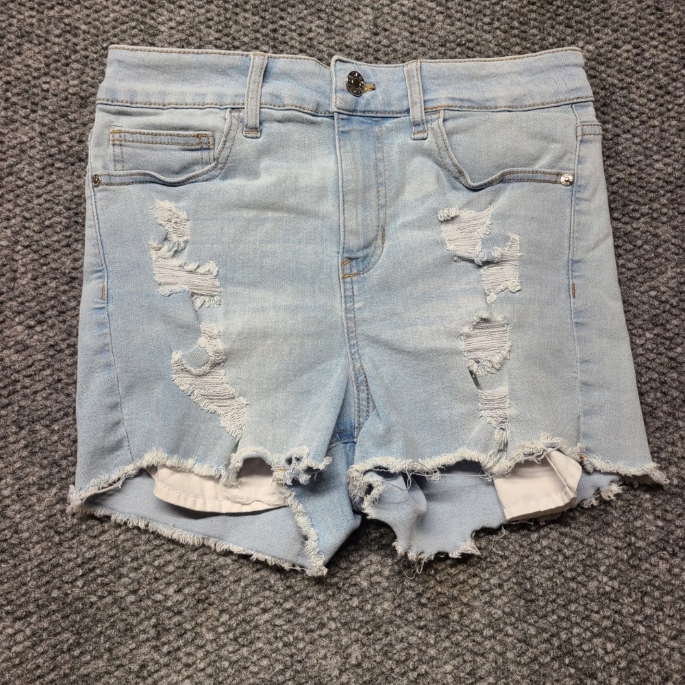 Guess Los Angeles Womens Distressed Denim Shorts Light Wash High Rise 23